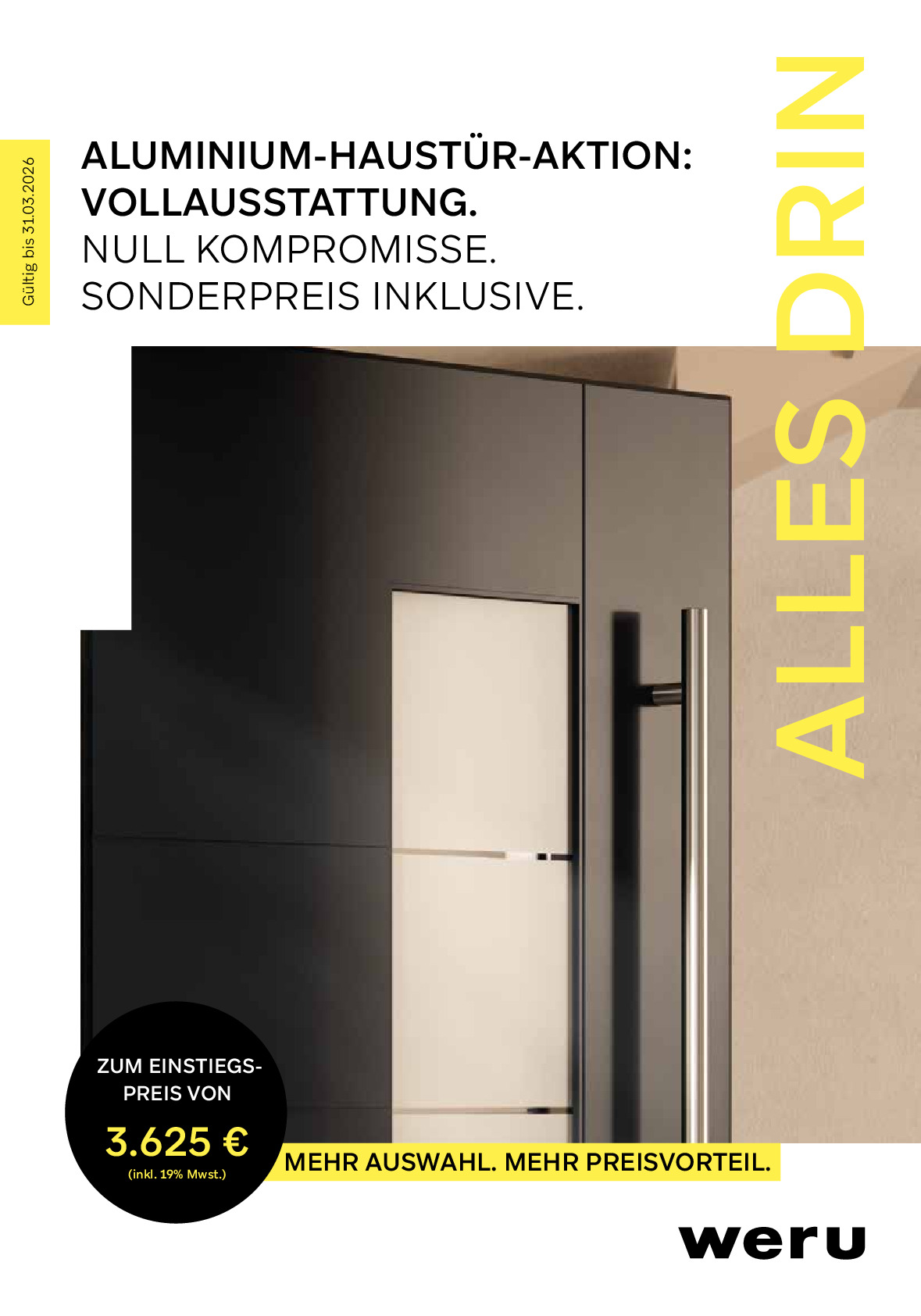 Vorschaubild von Dokument: Moderne Aluminium-Haustür von WERU aus der ATRIS-Serie mit Sicherheitsverglasung, Automatikverriegelung und energieeffizienter Wärmedämmung – fachgerecht montiert von Mahalla Bauelemente im Raum Düsseldorf.